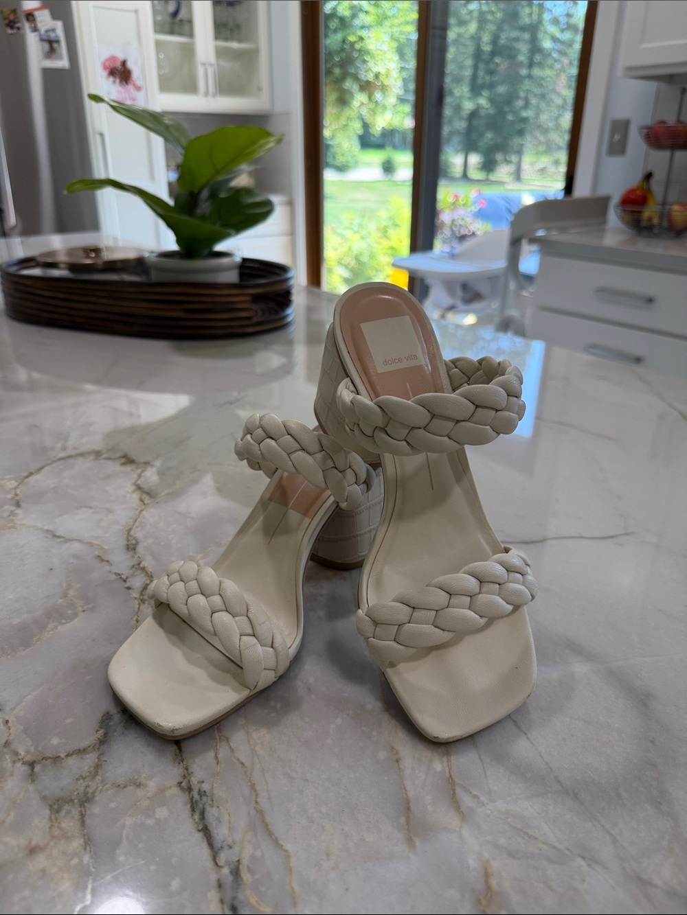 Dolce Vita Braided Double-Strap Block Heel Mule in Cream